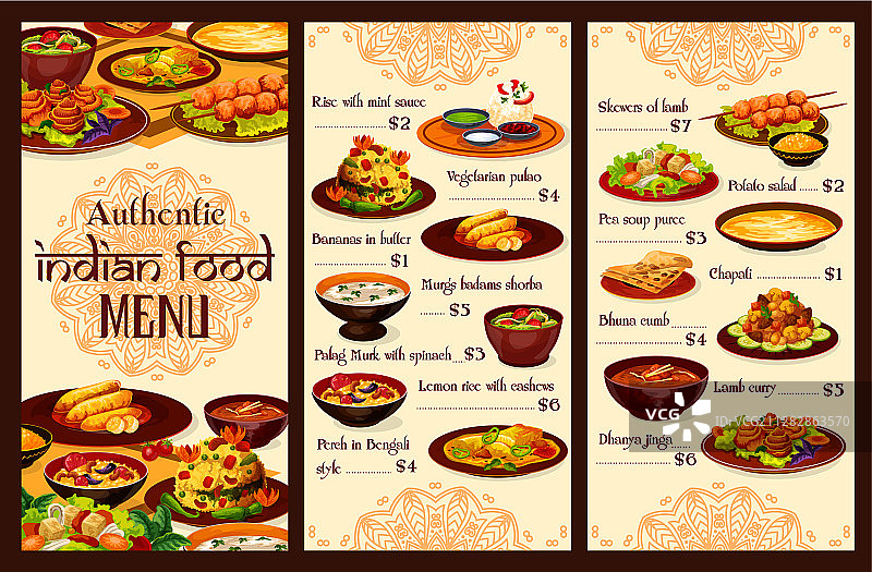 印度美食正宗餐厅菜单图片素材