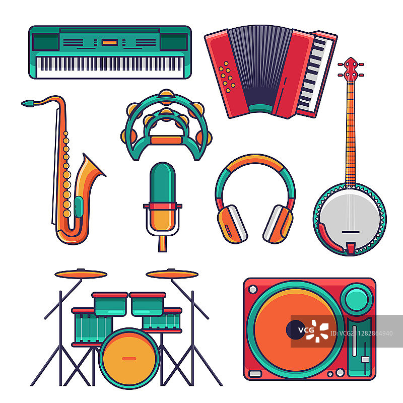 乐器图标与元素扁平风格素材图片素材