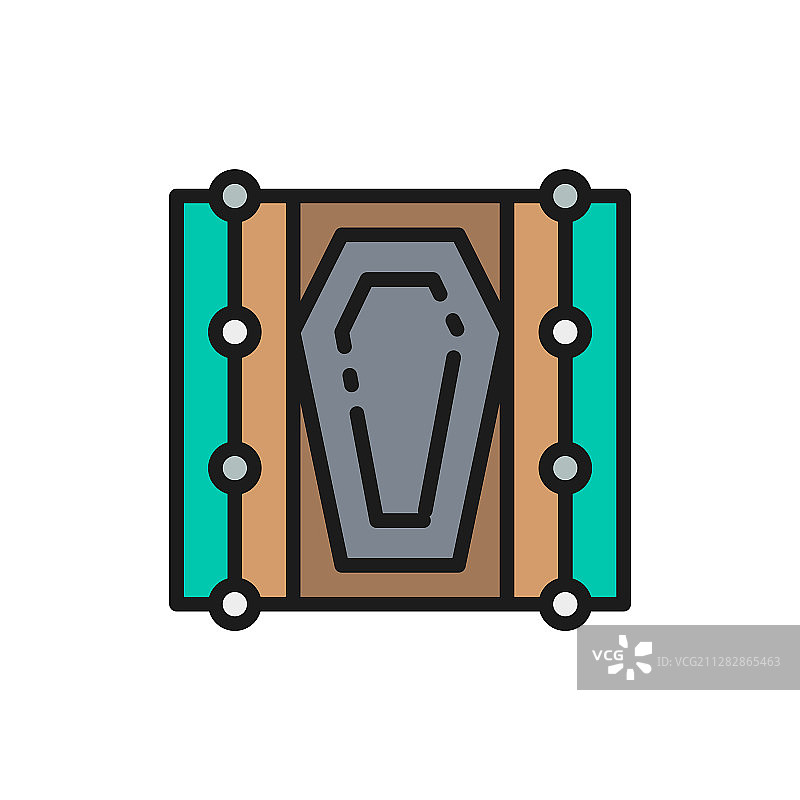 墓地棺材扁平彩色线条图标图片素材