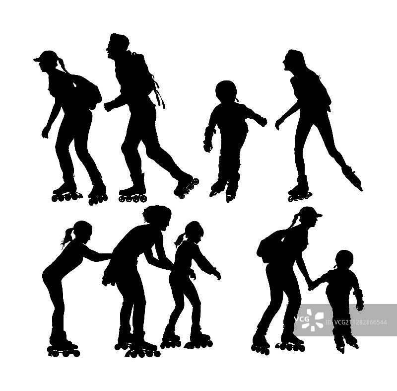 轮滑家庭情侣剪影图片素材