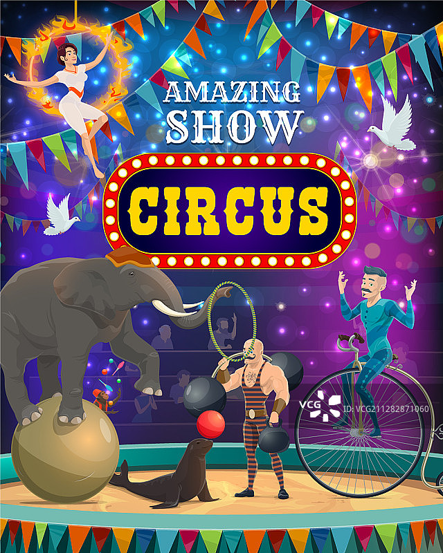 大型马戏团嘉年华动物和魔术表演图片素材