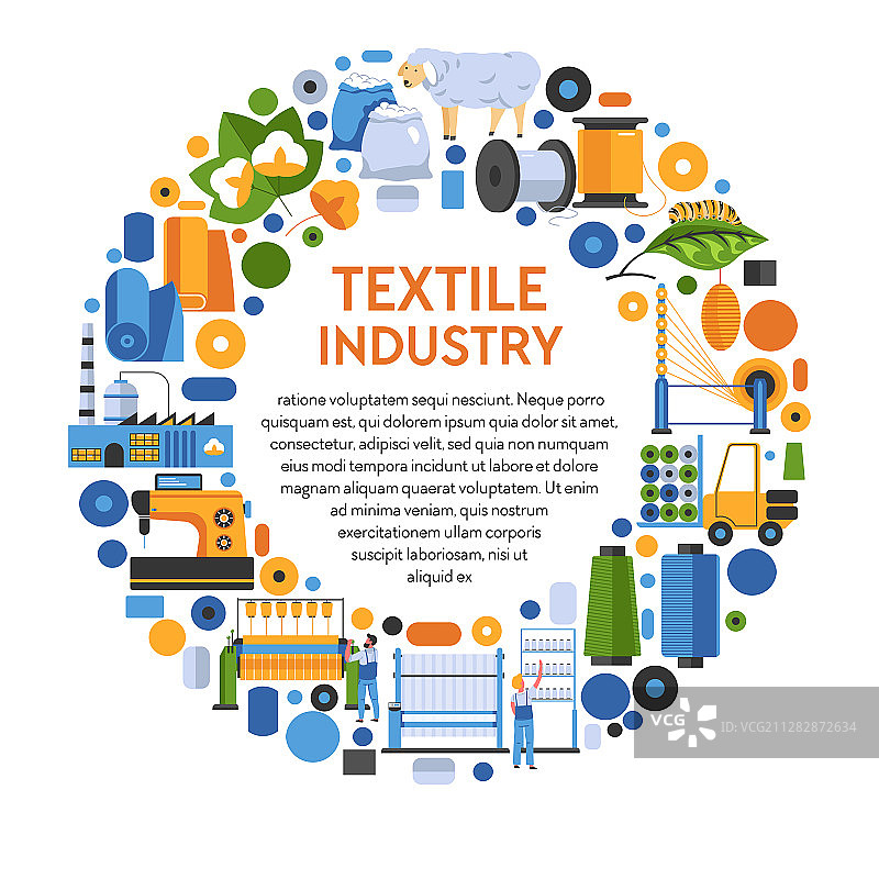 带有圆形图标的纺织工业banner图片素材