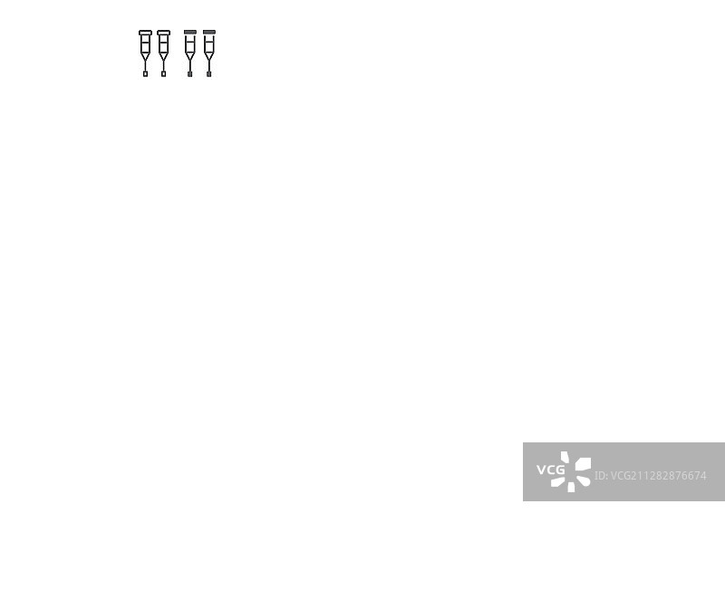 拐杖线性图标和正字形图标图片素材