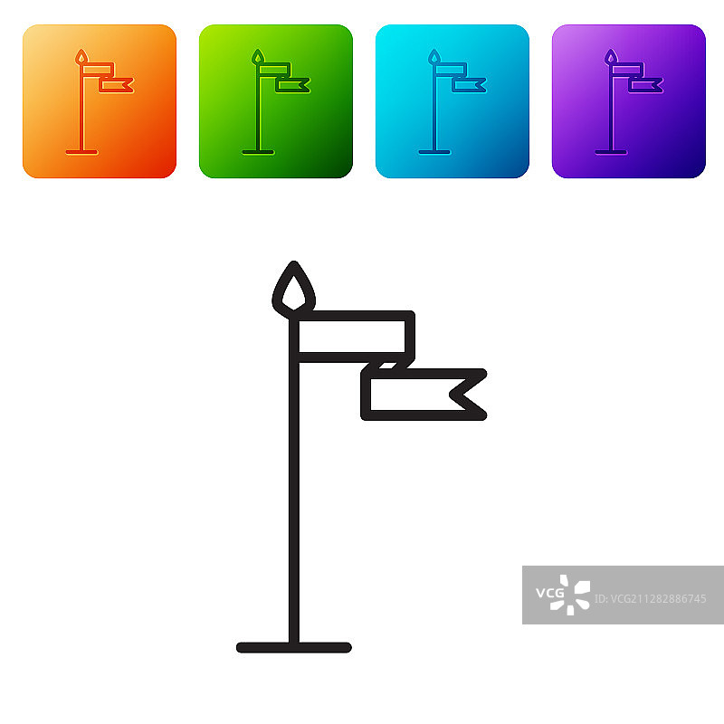 白色背景上的黑色线条中世纪旗帜图标图片素材