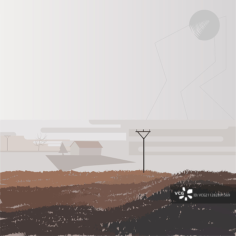 带有柱状房屋雾气的棕色秋季图片图片素材