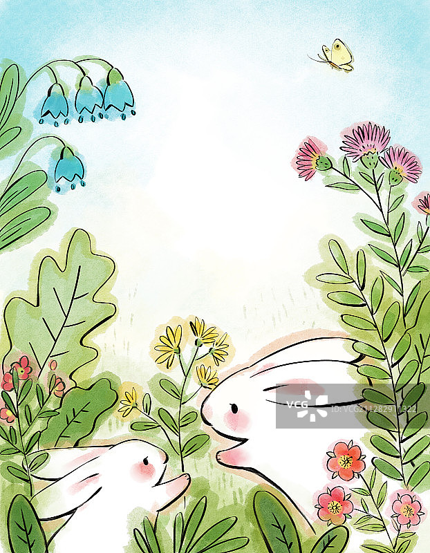 小白兔与兔妈妈插画图片素材