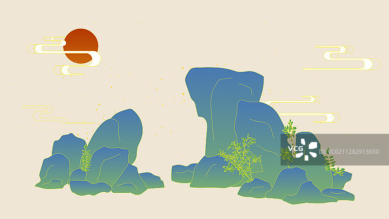 假山和植物的古典中国风背景图片素材