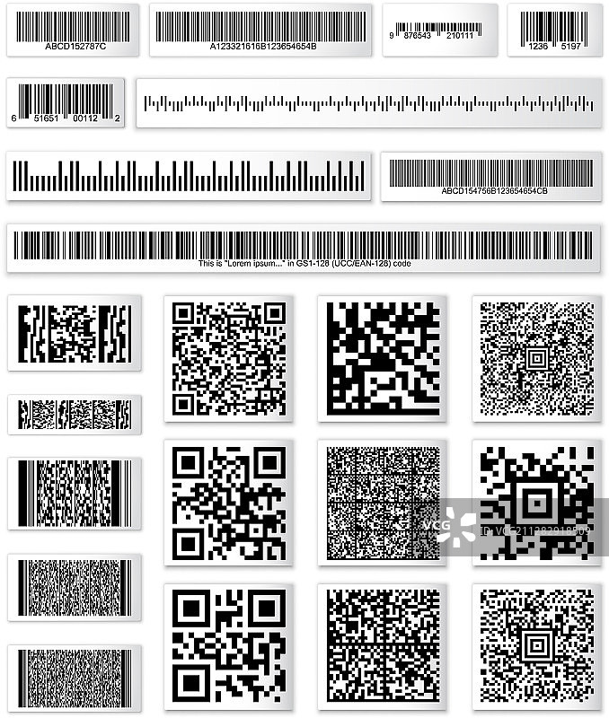 包含随机组合的条形码和二维码合集图片素材
