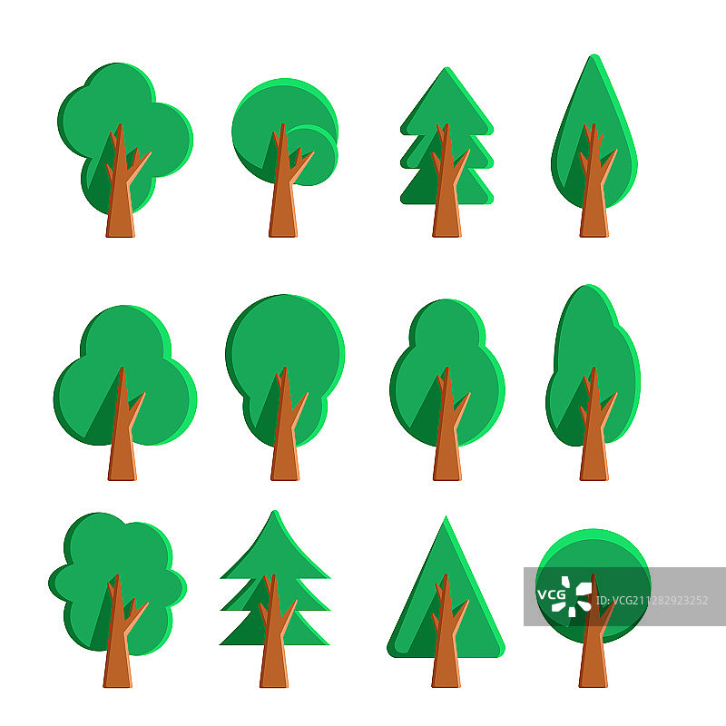 树木图标和元素扁平风格设计图片素材