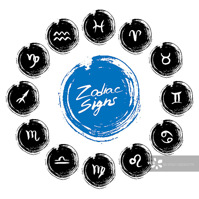 手绘十二星座复古图标合集图片素材