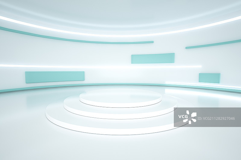 圆形展台和简洁室内空间，三维图形图片素材