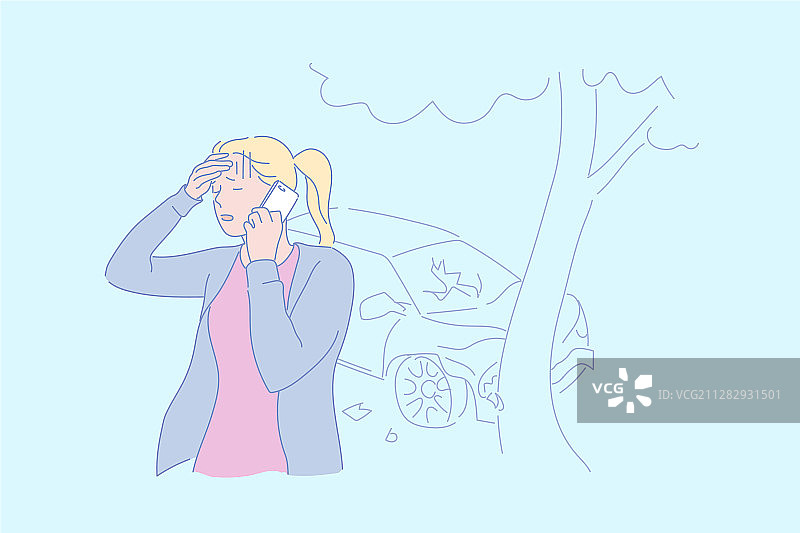 交通事故：汽车撞到树上图片素材