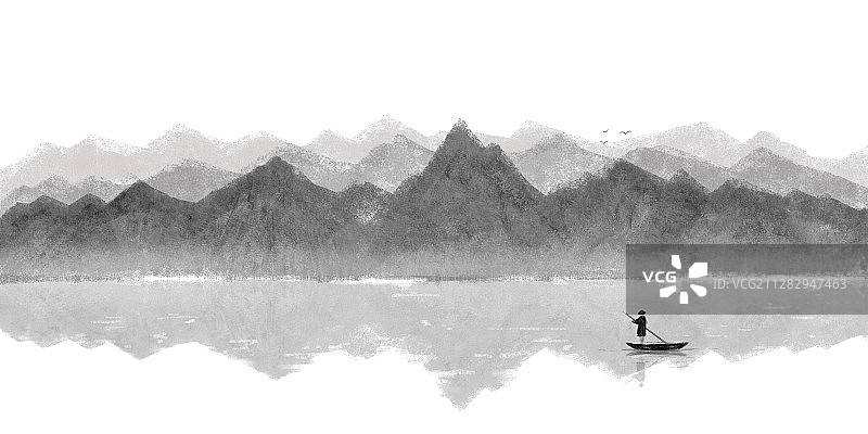 黑白山水画图片素材
