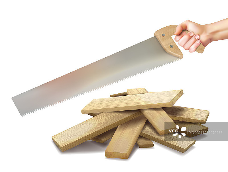 手持手锯建造木板图片素材