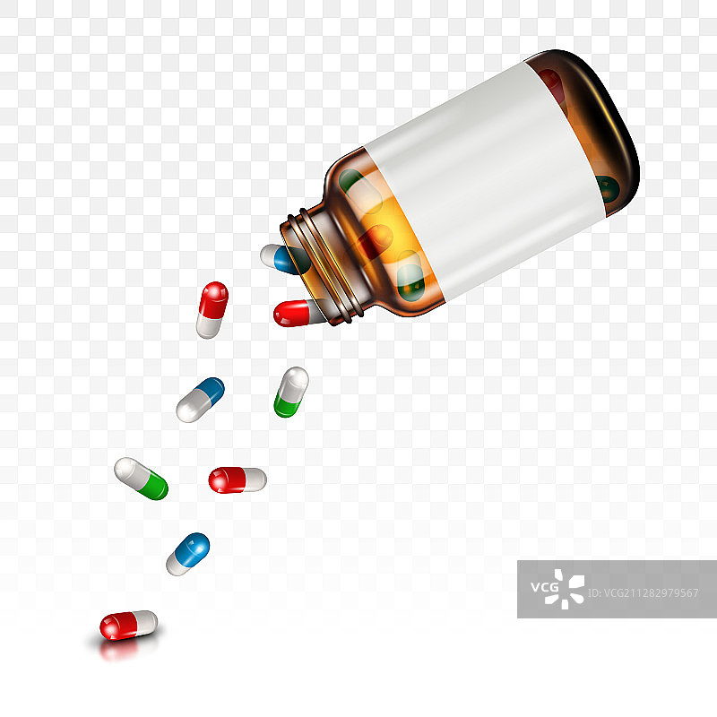 从罐子里掉出的药丸（透明背景）图片素材