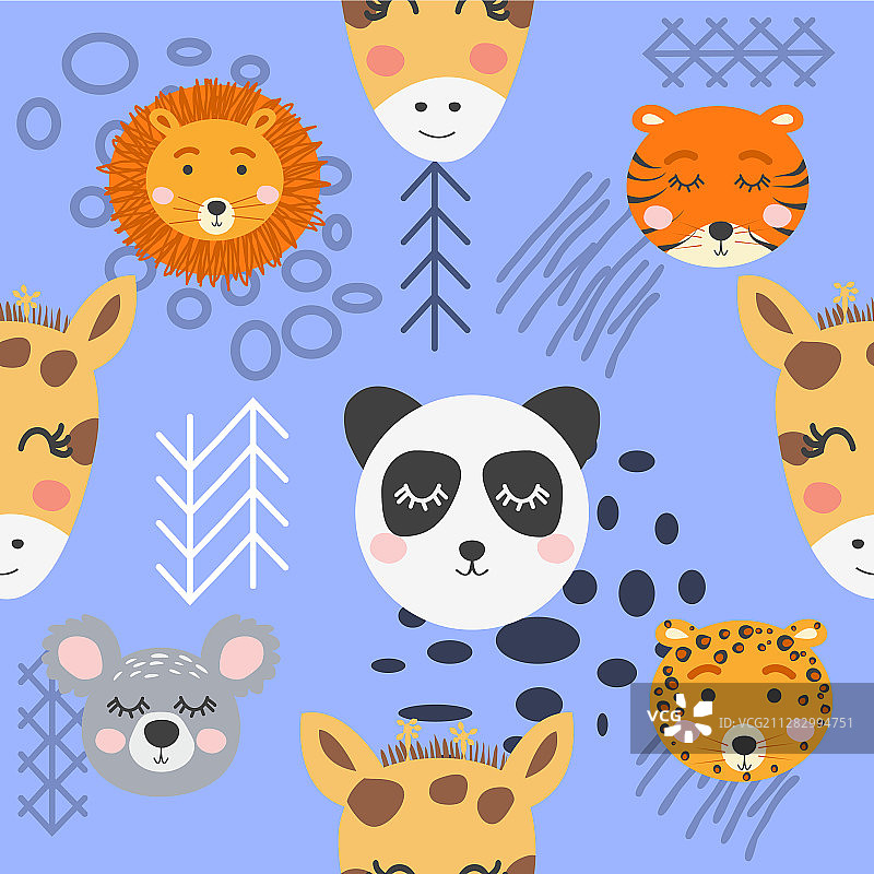 可爱的动物头像无缝儿童图案图片素材
