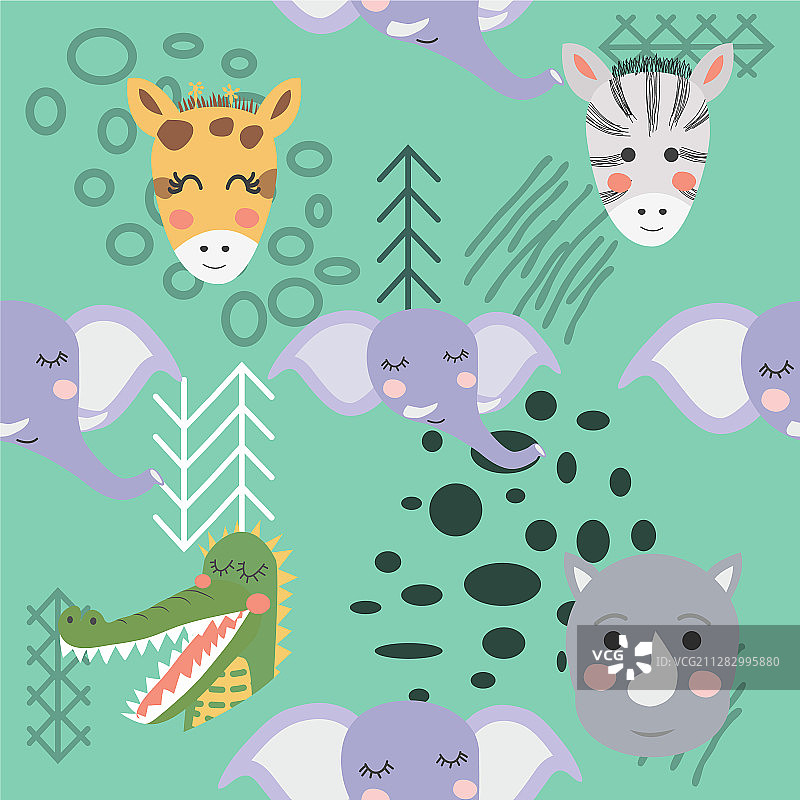 卡通可爱动物部落风图案设计图片素材