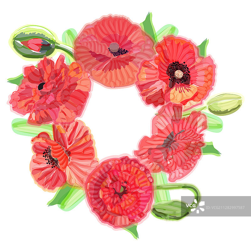 水彩罂粟花祝贺花环图片素材