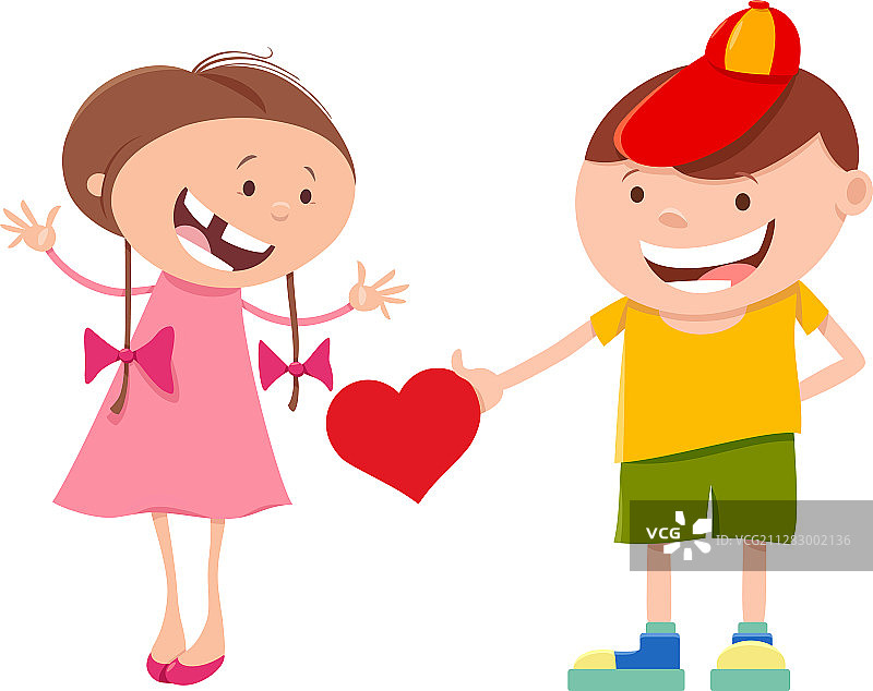 带有可爱卡通女孩和男孩的情人节贺卡图片素材
