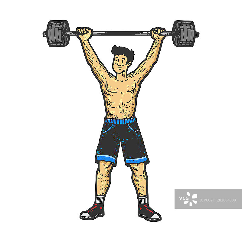 运动员举重杠铃素描图片素材