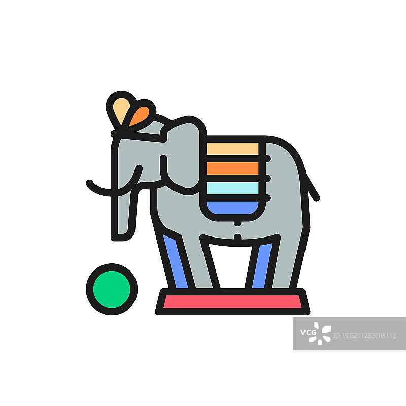 大象马戏团动物表演扁平色图片素材