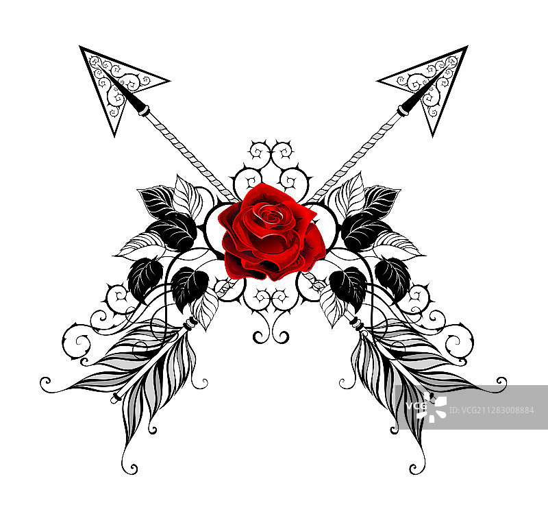 带红色玫瑰的黑色箭头图片素材