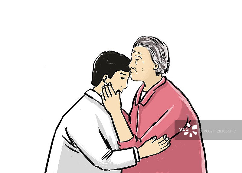 插画：母亲亲吻儿子图片素材