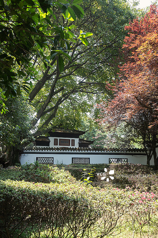 成都郫都区纪念古蜀王望帝杜宇丛帝开明古望丛祠树丛下的古建筑图片素材