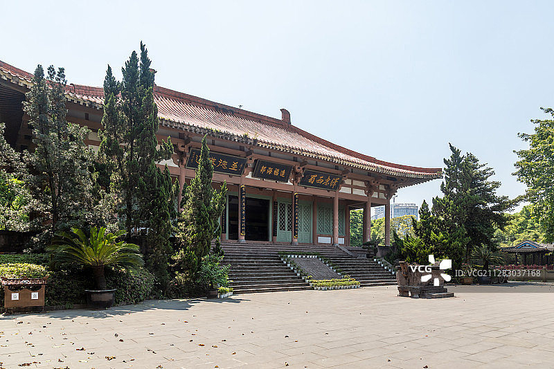 四川成都郫都区纪念古蜀王望帝杜宇丛帝开明古望丛祠大殿侧视图图片素材