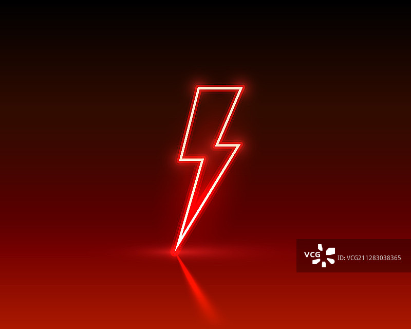 红色背景上的闪电霓虹灯标志图片素材