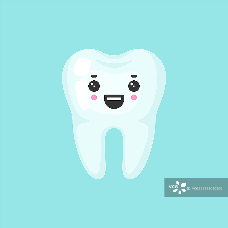 带有情感面孔的健康牙齿，可爱多彩图片素材
