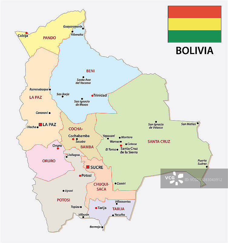 带有国旗的玻利维亚行政地图图片素材
