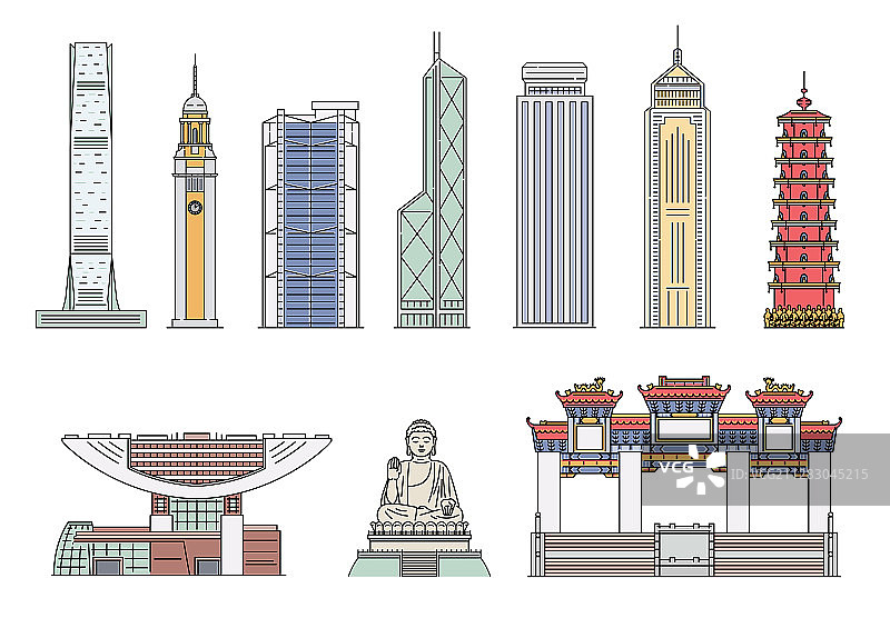 香港地标建筑图标集图片素材