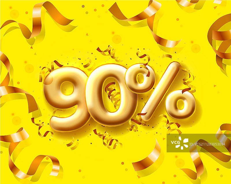 黄色背景上的90%折扣气球数字图片素材