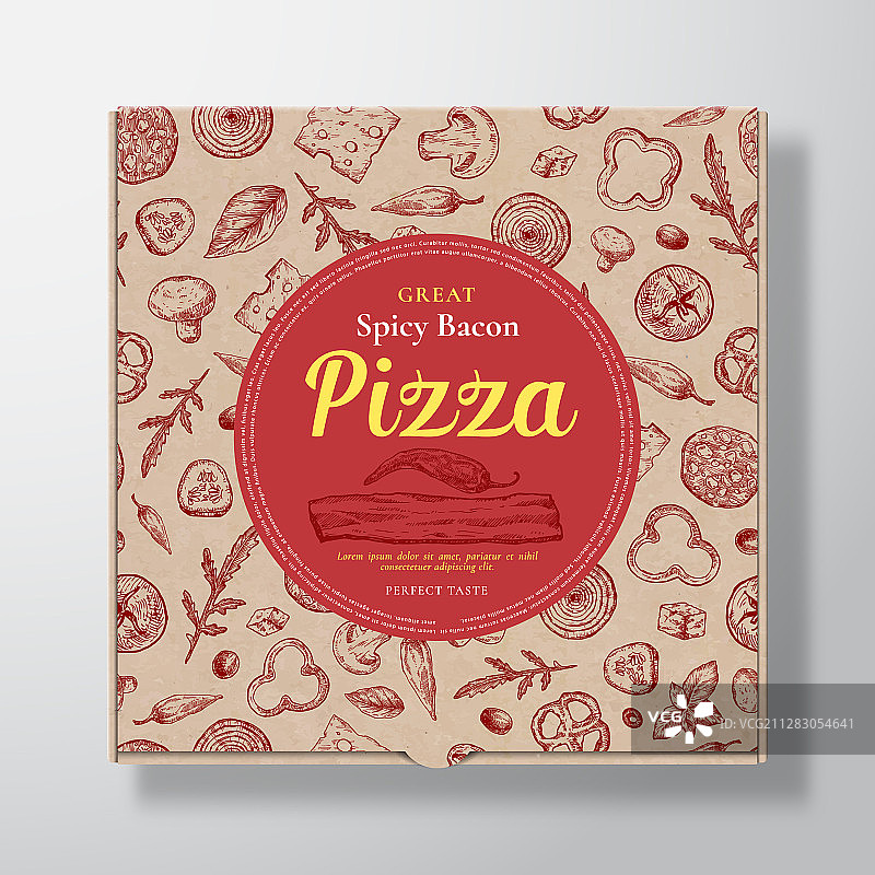 香辣培根披萨纸盒包装图片素材