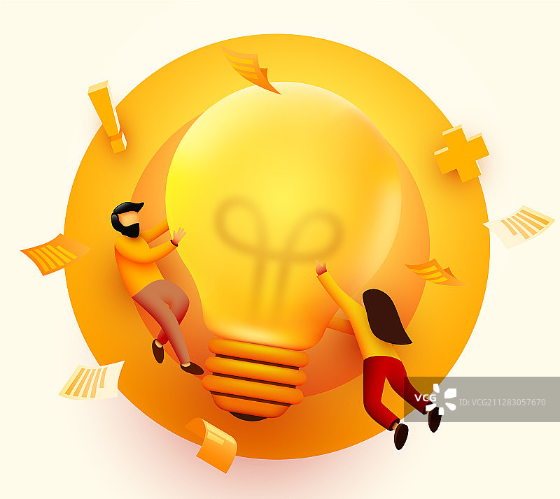 3D商务人士与大型灯泡创意图片素材