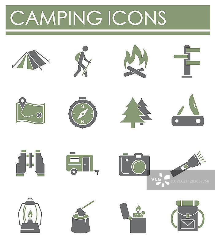 图形背景上的露营图标集图片素材
