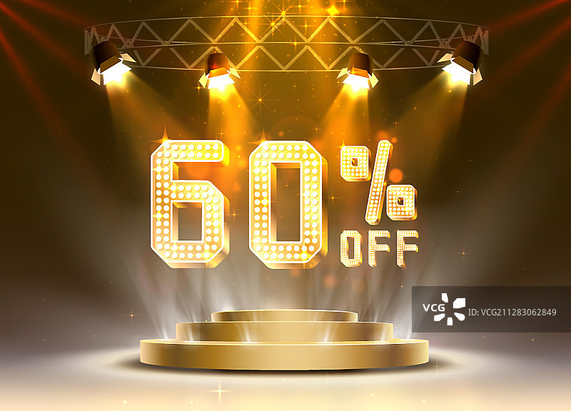 金色60折扣促销文本banner夜间标志场景图片素材