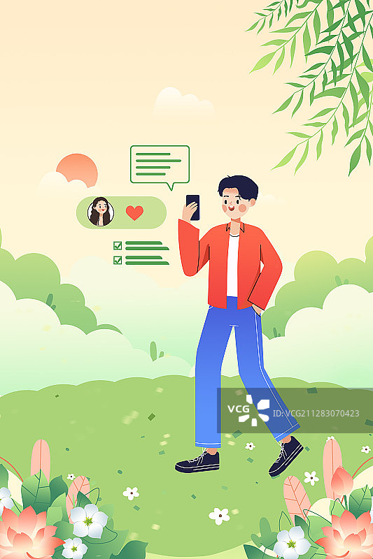 在路上走路并且不停的用手机处理信息的男生图片素材