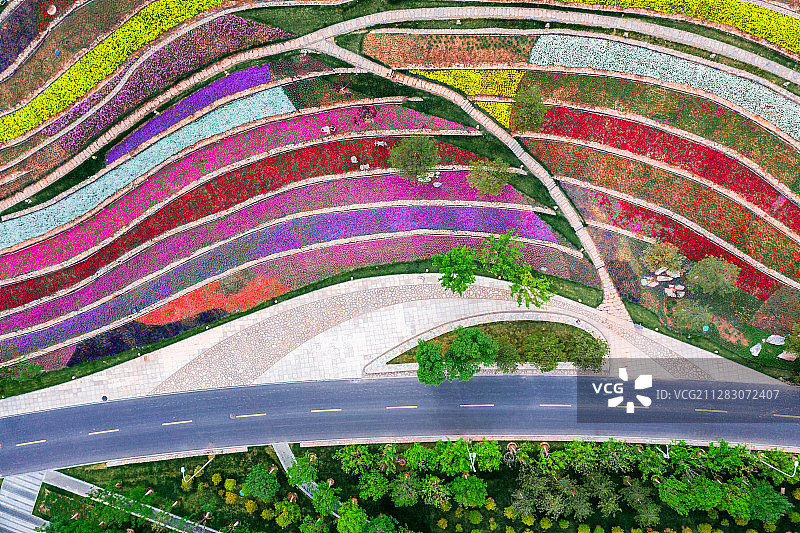 航拍世园会花海图片素材