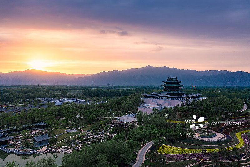 世园会日落晚霞图片素材