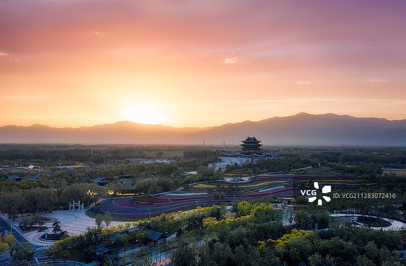 世园会日落晚霞图片素材