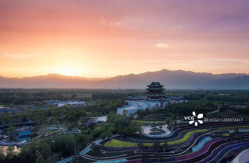 世园会日落晚霞图片素材