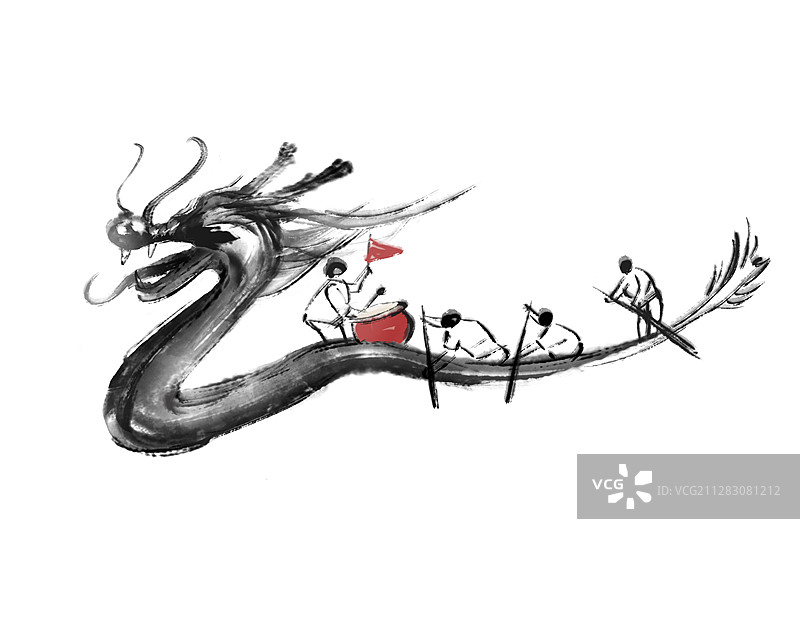 赛龙舟水墨画图片素材