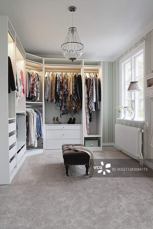 带地毯的大型优雅步入式衣橱图片素材