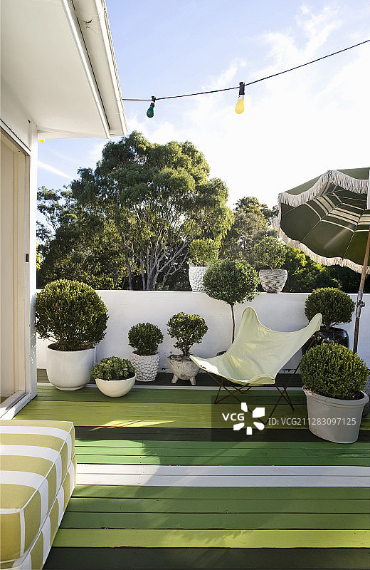 涂有不同绿色色调的木地板屋顶露台图片素材