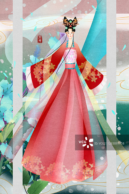 中国风水彩古代四大美人貂蝉插画图片素材