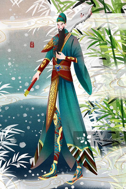 中国风古代名人关羽插画图片素材