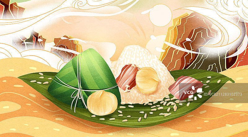 中国传统节日端午节板栗肉粽插画图片素材
