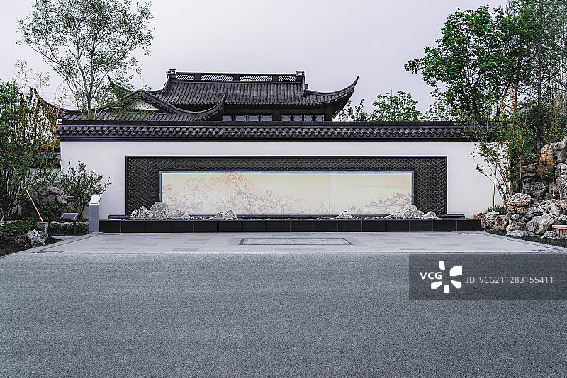 中式建筑与道路图片素材